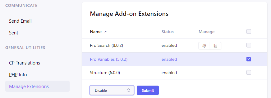 Manage Add-on Extensions