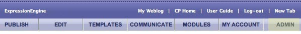 To create a new weblog, click on the Admin tab in the Control Panel.