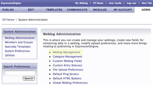 Click on Weblog Management.