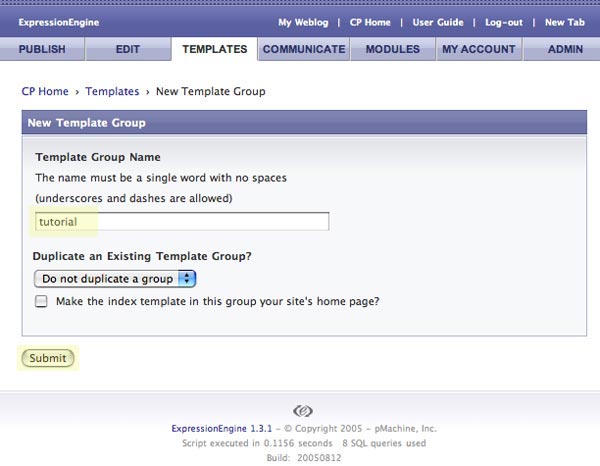 Name the new Template Group tutorial