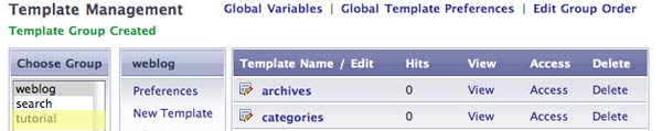 The tutorial Template Group now shows in the Template Groups list