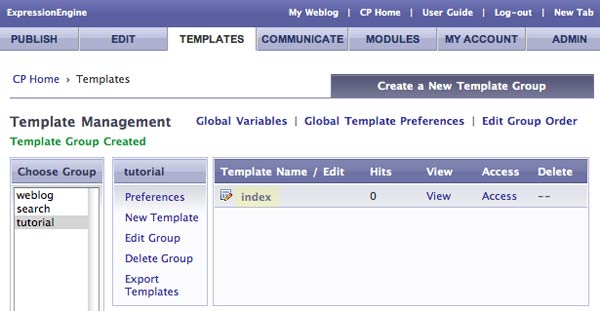 A index Template is created by default with every new Template Group