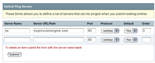 Default Ping Servers