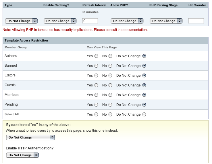 Template Preference Manager - Prefs and Access screen