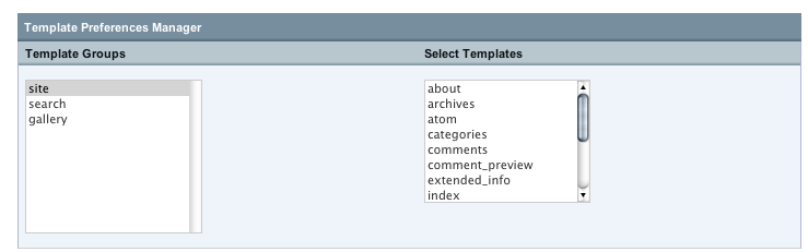 Template Preference Manager screen