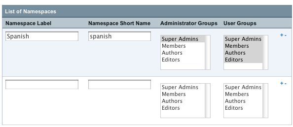 Create Namespace form.