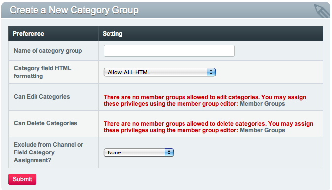Create a New Category Group