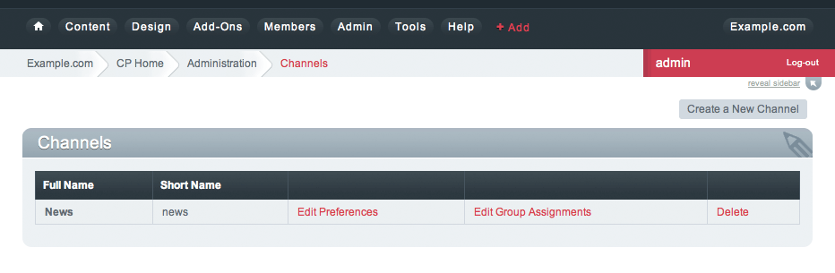Channels Page