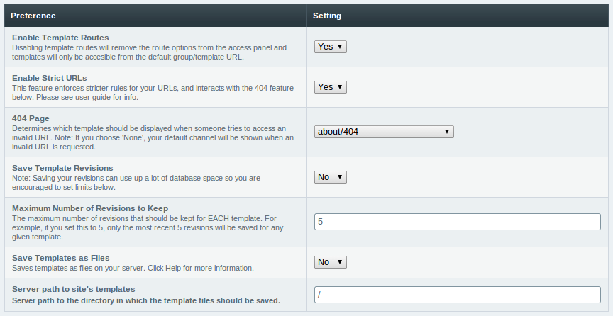 Global Template Preferences