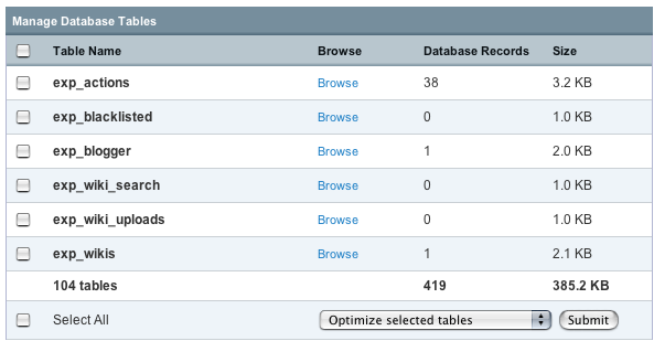 Manage SQL Tables