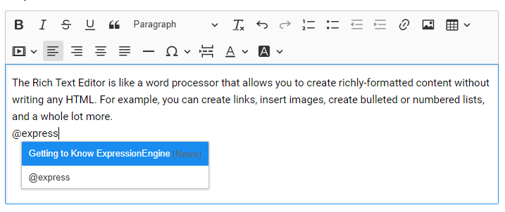 Rich Text Editor (RTE) Field